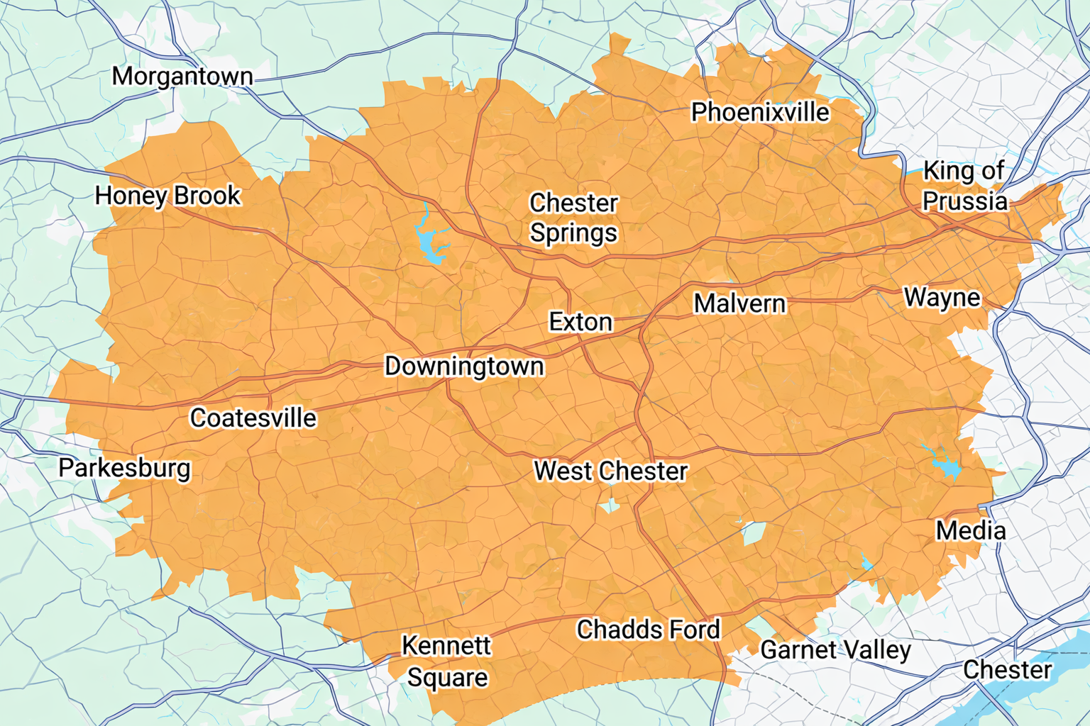 Service Areas in Chester and Delaware Counties